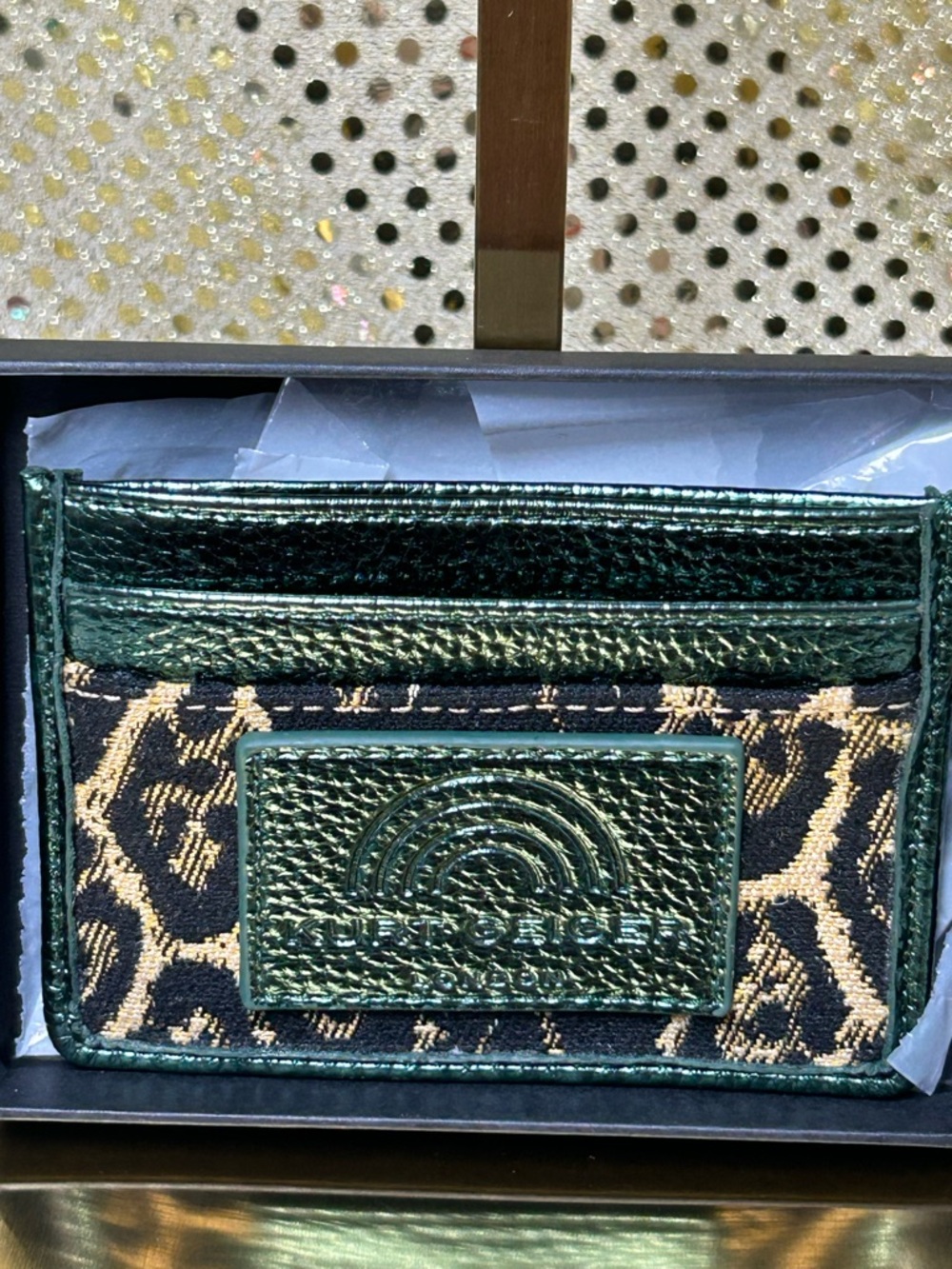 Kurt Geiger Metallic Teal and Tan Leopard Jacquard Card Case Approx. 4x 2.5 - Picture 10 of 10